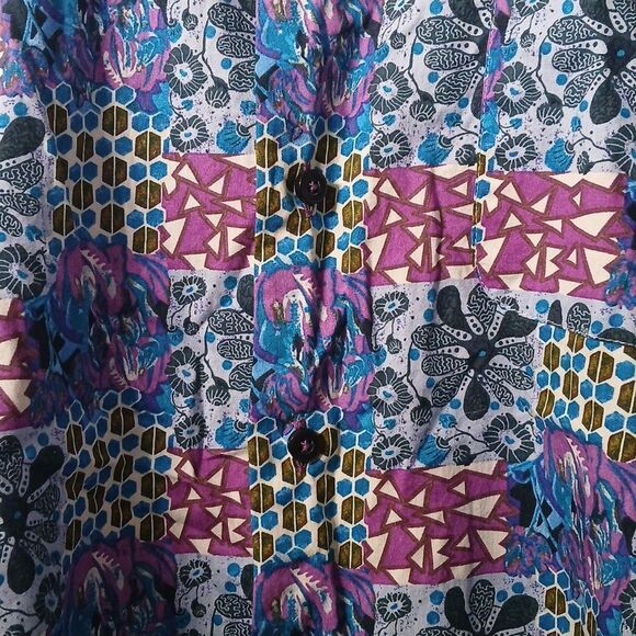 Alan Flusser turquoiuse purple printed long sleeve button down shirt  Sz XXL - Picture 4 of 9